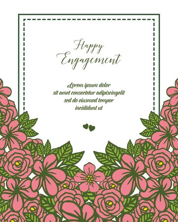 Illustration of happy engagement text with floral designのイラスト素材