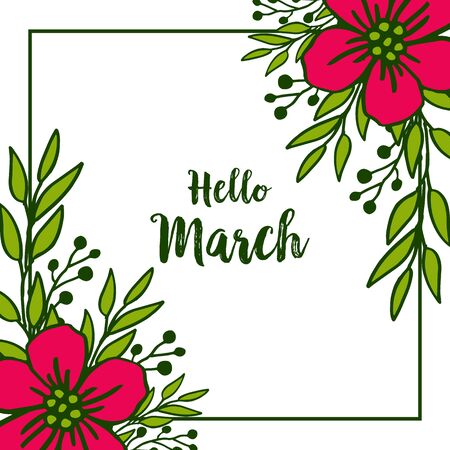 Hello March greeting with floral frame designのイラスト素材