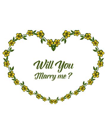 Illustration of will you marry me lettering with heart-shaped yellow floral frame designのイラスト素材