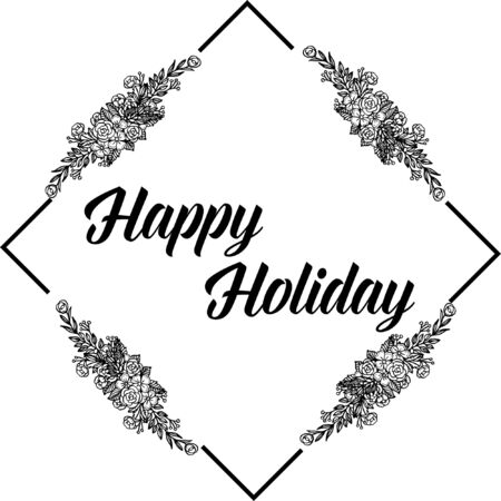 Illustration lettering of happy holiday with floral frameのイラスト素材