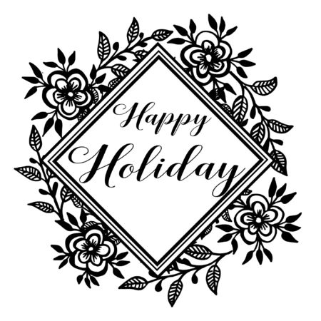 Illustration lettering of happy holiday with floral frameのイラスト素材