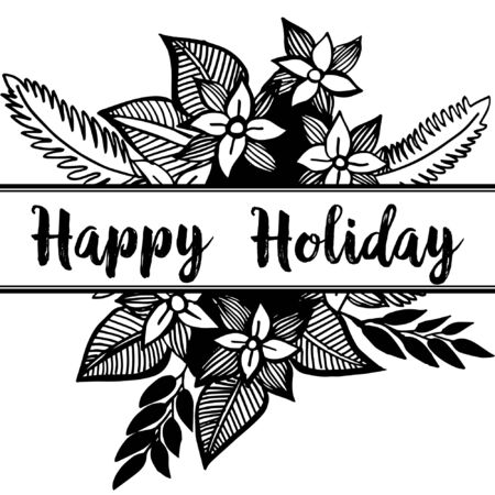Illustration lettering of happy holiday with floral frameのイラスト素材