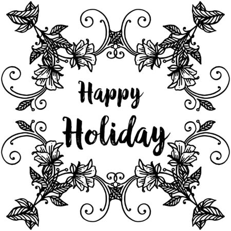 Illustration lettering of happy holiday with floral frameのイラスト素材