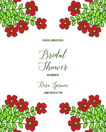 Invitation template for a bridal shower with red floral elementsのイラスト素材