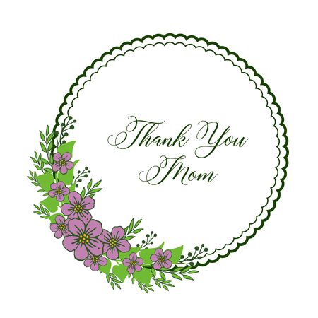 Illustration of Thank You Mom text with purple floral frameのイラスト素材
