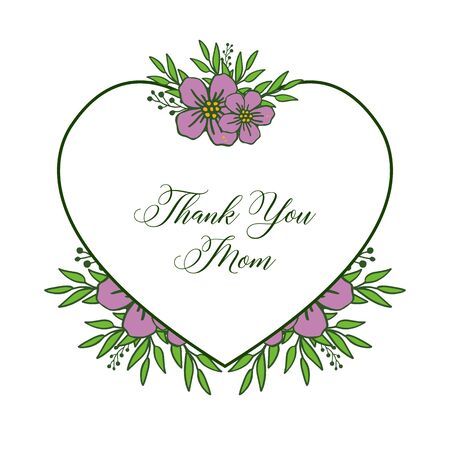 Illustration of Thank You Mom text with heart-shaped purple floral frameのイラスト素材