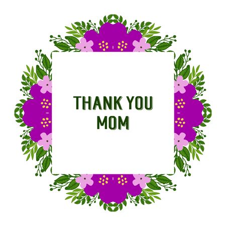 Illustration of Thank You Mom text with purple floral wreathのイラスト素材