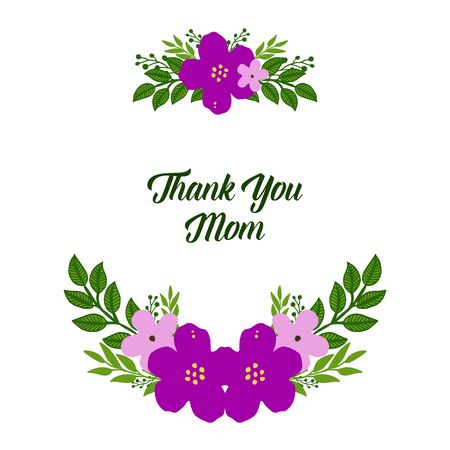 Illustration of Thank You Mom text with purple floral frameのイラスト素材