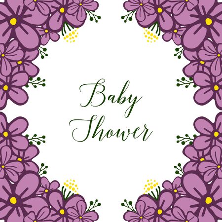 Baby shower  card with purple floral frameのイラスト素材