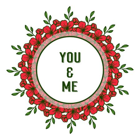 Illustration lettering of you and me with red floral frameのイラスト素材