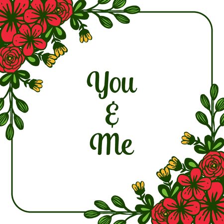 Illustration lettering of you and me with floral frameのイラスト素材