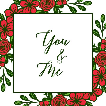 Illustration lettering of you and me with red  floral frameのイラスト素材