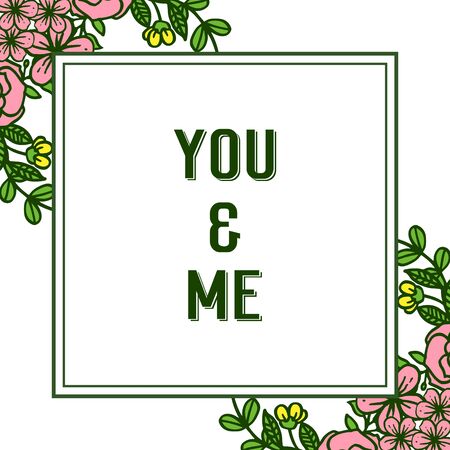 Illustration lettering of you and me with floral frameのイラスト素材