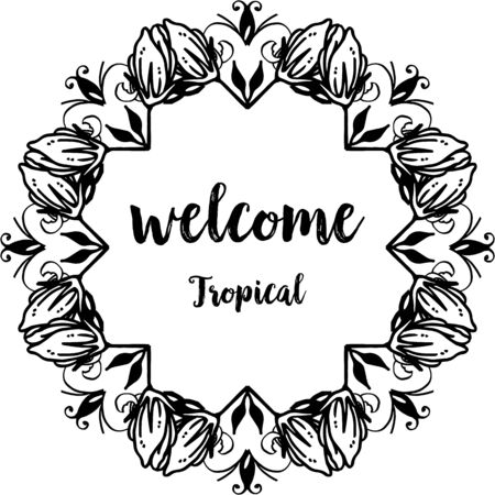 Welcome tropical text with floral wreath frameのイラスト素材