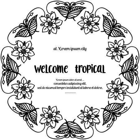 Welcome tropical text with floral wreath frameのイラスト素材