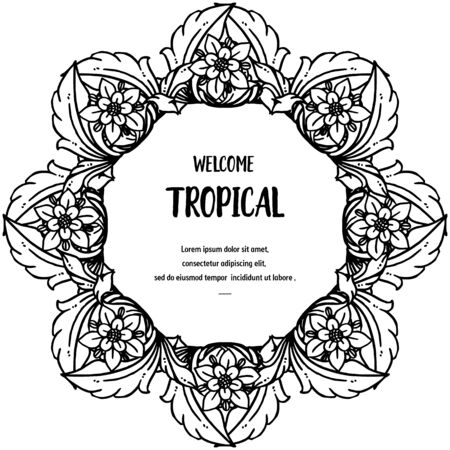 Welcome tropical text with floral wreath frameのイラスト素材