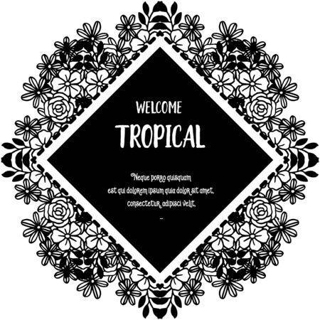 Welcome tropical text with floral wreath frameのイラスト素材