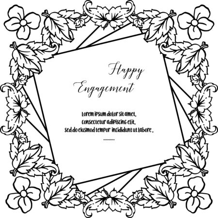 Illustration of happy engagement text design with floral frameのイラスト素材
