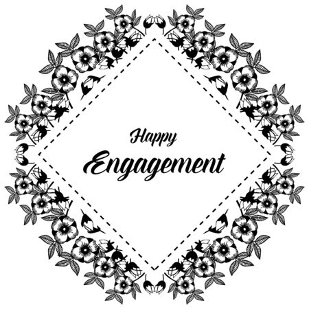 Illustration of happy engagement text design with floral frameのイラスト素材