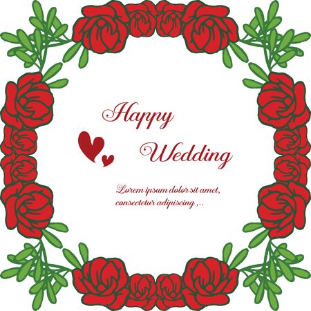 Illustration of happy wedding invitation template design with floral frameのイラスト素材