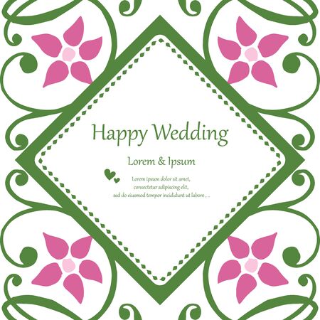 Illustration of happy wedding invitation template design with pink floral elementのイラスト素材