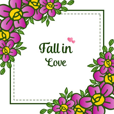 Fall in love lettering with purple floral frameのイラスト素材