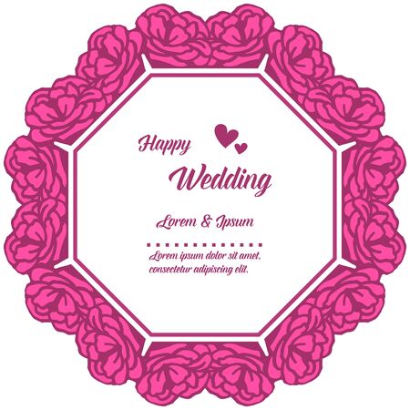 Illustration of happy wedding invitation template design with floral wreathのイラスト素材