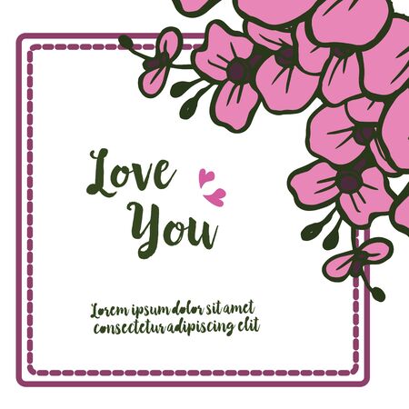 Lettering love you with floral pink frameのイラスト素材