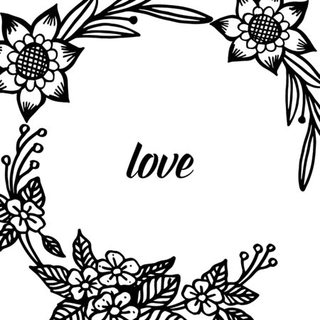Love text with floral frameのイラスト素材