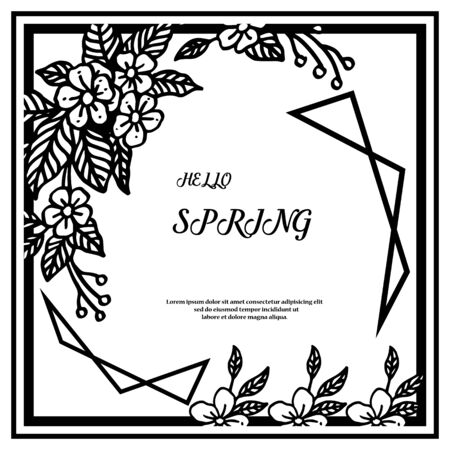 Hello Spring lettering with floral frameのイラスト素材