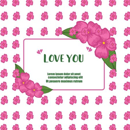 Lettering love you with pink floral frameのイラスト素材