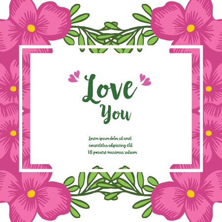 Lettering love you with pink floral frameのイラスト素材