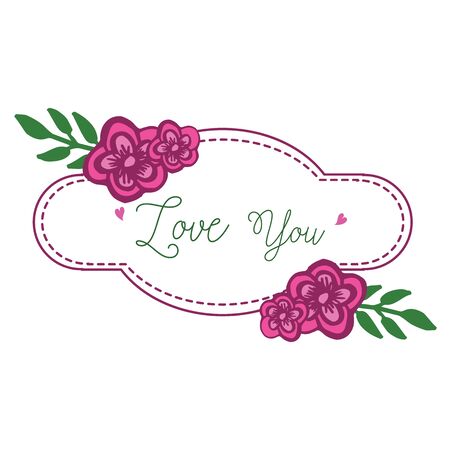 Lettering love you with floral frameのイラスト素材