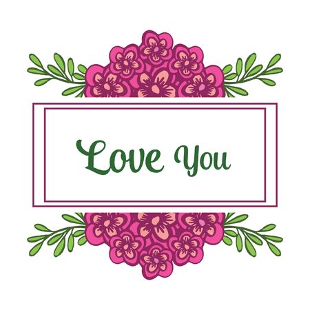 Lettering love you with floral frameのイラスト素材