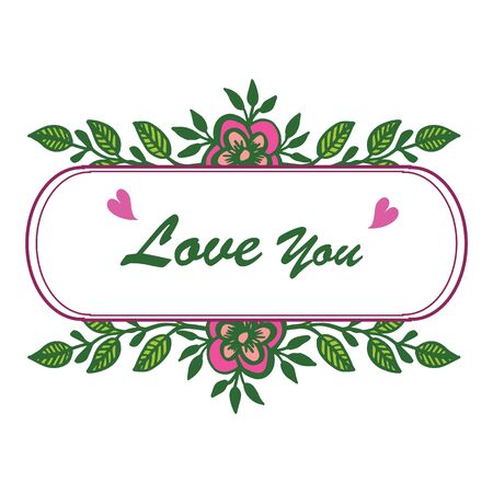 Lettering love you with floral frameのイラスト素材