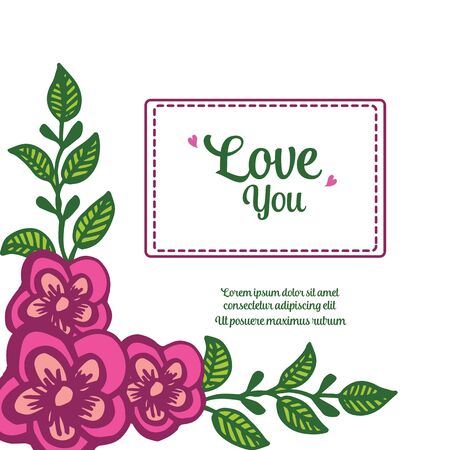 Lettering love you with floral designのイラスト素材