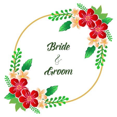 Bride and groom text with floral frameのイラスト素材