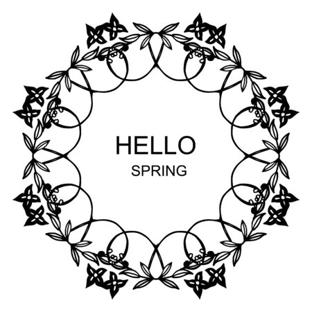 Hello Spring lettering with floral wreath frameのイラスト素材