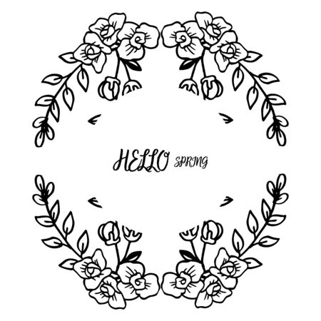 Hello Spring lettering with floral frameのイラスト素材
