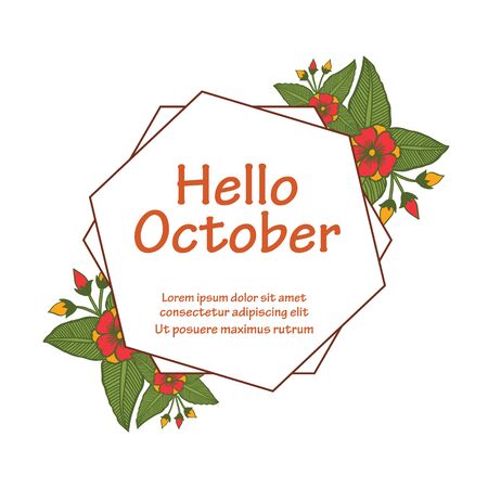Hello October text with floral frameのイラスト素材