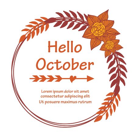 Hello October text with floral frameのイラスト素材