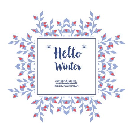 Hello Winter lettering with floral frameのイラスト素材