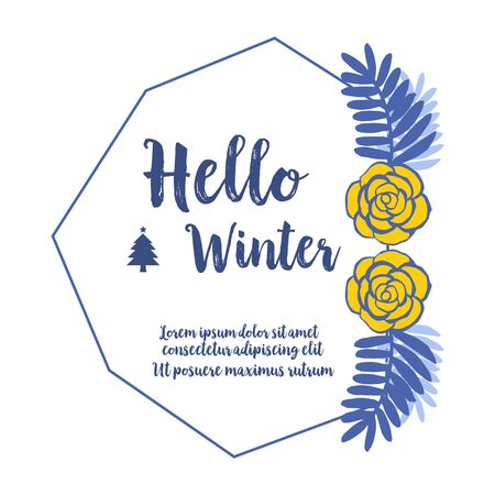 Hello Winter lettering with rose flower frameのイラスト素材