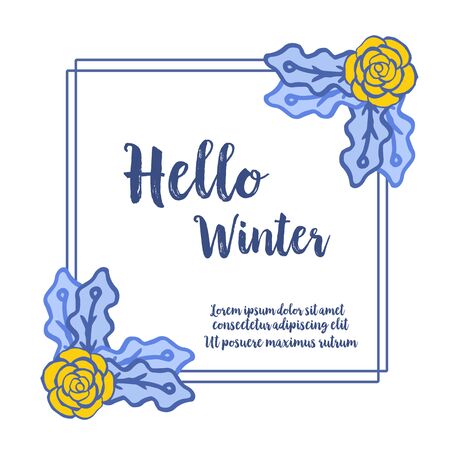 Hello Winter lettering with rose flower frameのイラスト素材