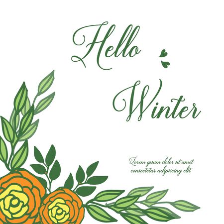 Hello Winter lettering with rose flower designのイラスト素材