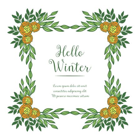 Hello Winter lettering with floral frameのイラスト素材