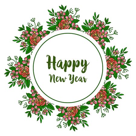 Happy new year wish with floral wreath frame designのイラスト素材