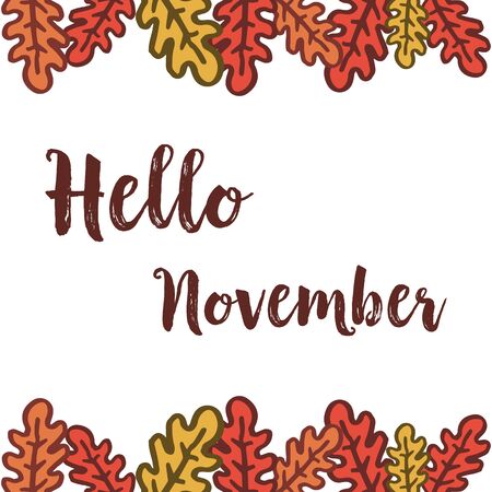 Hello November lettering with foliage designのイラスト素材