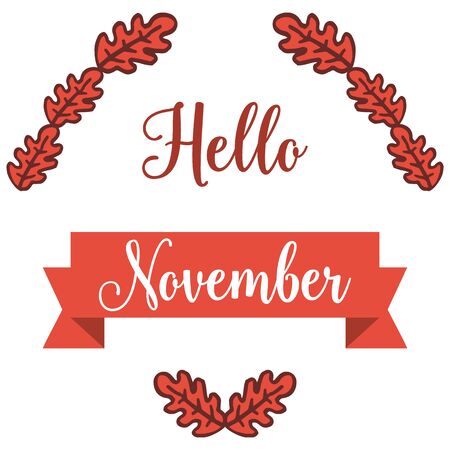 Hello November lettering with foliage designのイラスト素材