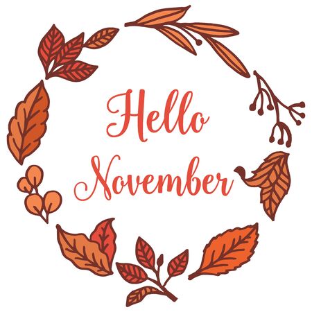 Hello November lettering with foliage frameのイラスト素材